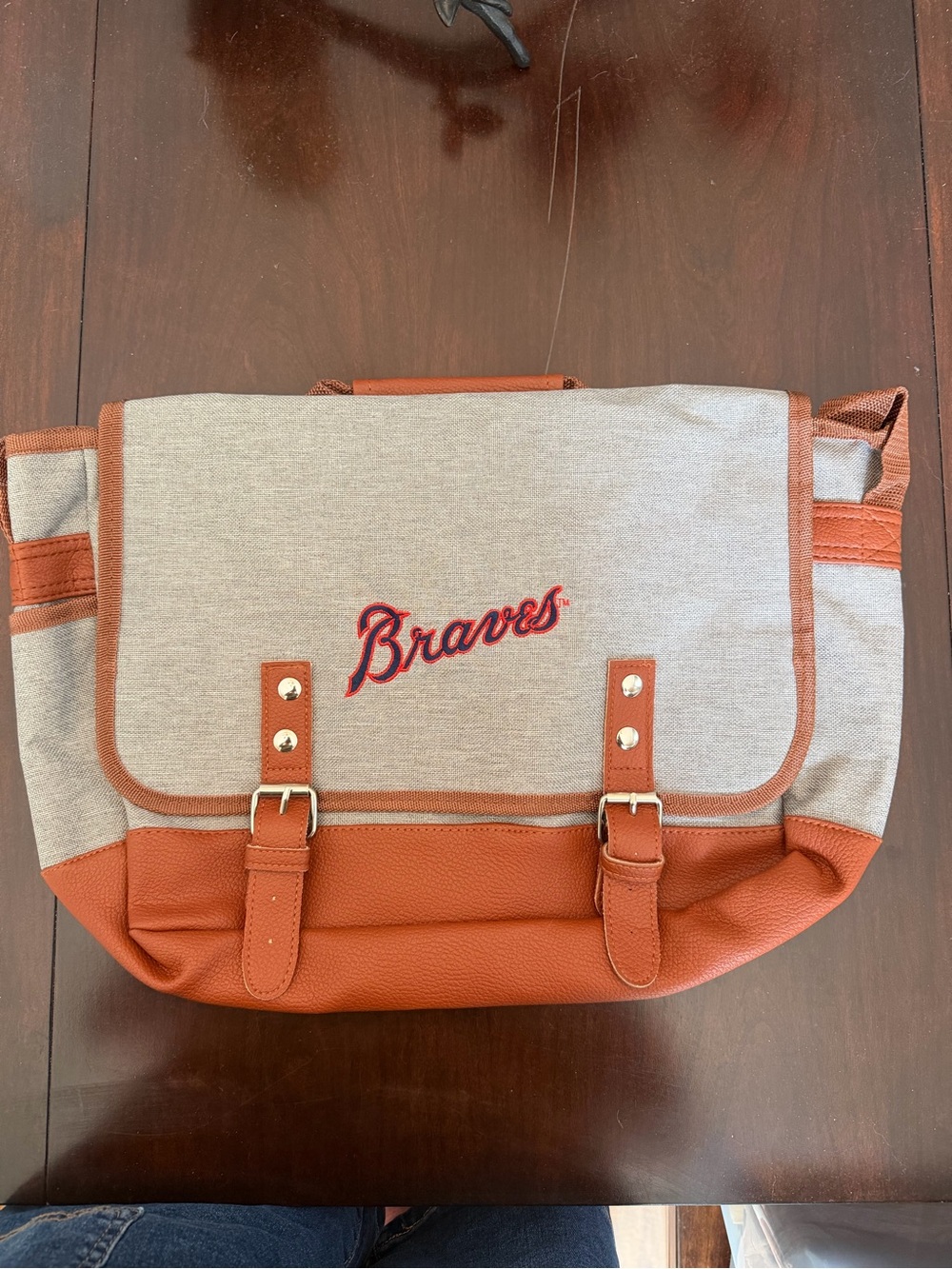 New Atlanta Braves MLB Canvas & Faux Leather Laptop Messenger/Tote Bag.